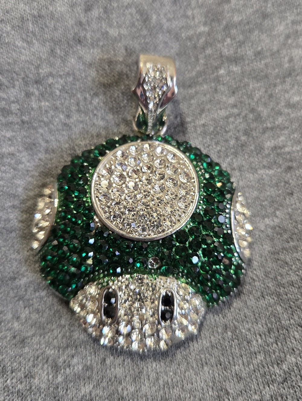 Iced Out Green Mushroom Pendant Mario Luigi Nintendo 1UP Hip Hop Bling No Chain